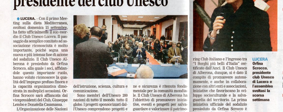 Orfina Scrocco diventa presidente del club Unesco